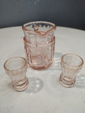 Mosser Glass Miniature Pink Depression Glass Pitcher and Glasses Set featuring t