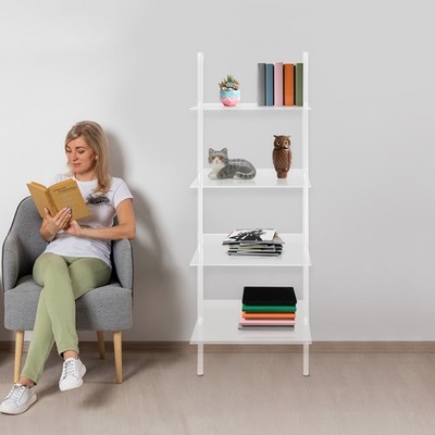 4-Tier Clear Wall Mounted Book Shelf Small Acrylic Ladder Bookshelf 24x36x146cm