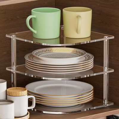3 Ebenen Acryl Eckregal Platzsparer Schrank Aufbewahrung Organizer Tellerregal