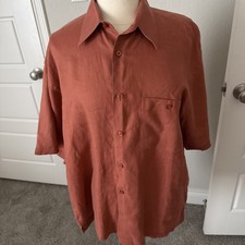 men linen shirt short sleeve size large 100% Linen Brown/rust Joseph Feiss