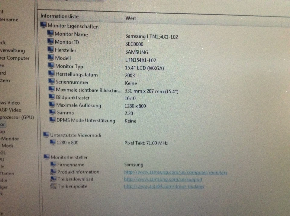 Samsung LTN154X1-L02 15,4" WXGA (1280×800) LCD – 30-Pin LVDS, CCFL – gebraucht, - Bild 2 von 4