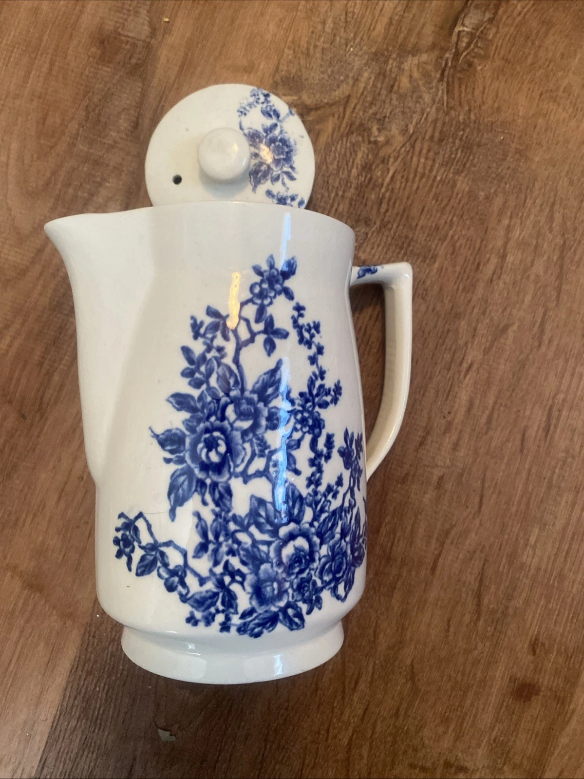 Vintage Japan Ceramic Corded Electric Kettle Blue Floral 120V 350W White Blue