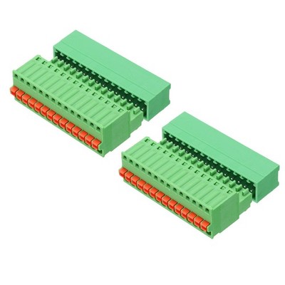 2Set 14 Pin 2.5mm 0.1'' Pitch PCB Terminal Block Connector, 90 Degree, Green