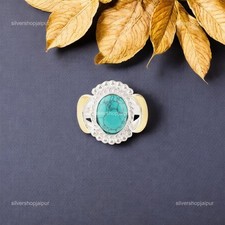 925 Silver Blue Turquoise Gemstone Reiki Ethnic Stackable Promise Statement Ring
