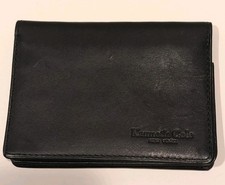 Kenneth Cole Black Trifold Men's Wallet Solid Pattern Logo ID Window