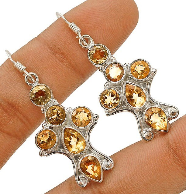 Natural 4CT Citrine 925 Solid Sterling Silver Earrings Jewelry