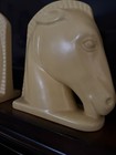 Pair of Vintage Yellow Pottery Horse Head Bookends MCM Trojan — photo 3