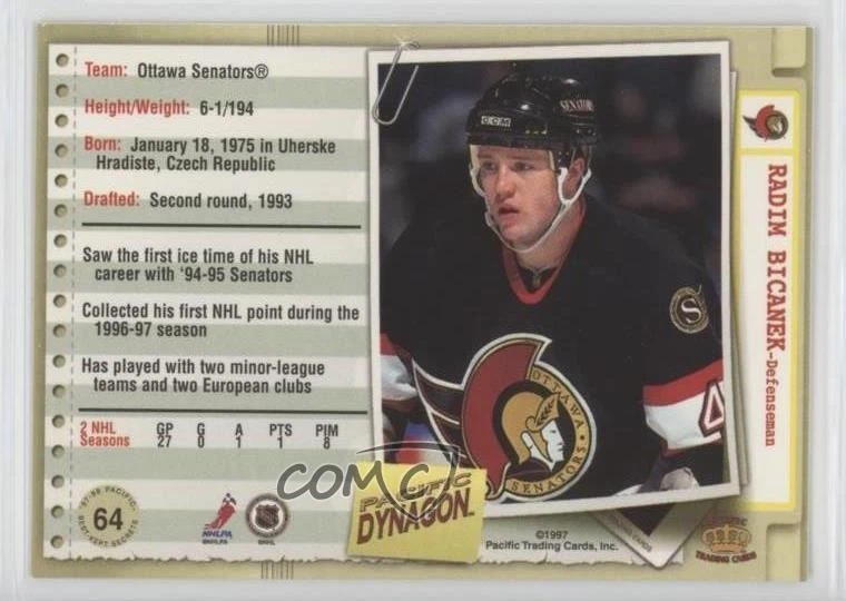 1997-98 Pacific Dynagon Best-Kept Secrets Radim Bicanek #64 - Image 2 of 2