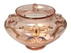 Fenton Hand Painted Pink Pedestal Glass Bowl Gold Enameled Artwork Iridescent
