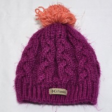 Columbia Pink Multicolor Knit Pom Fleece Lined Winter Beanie Hat Youth O/S