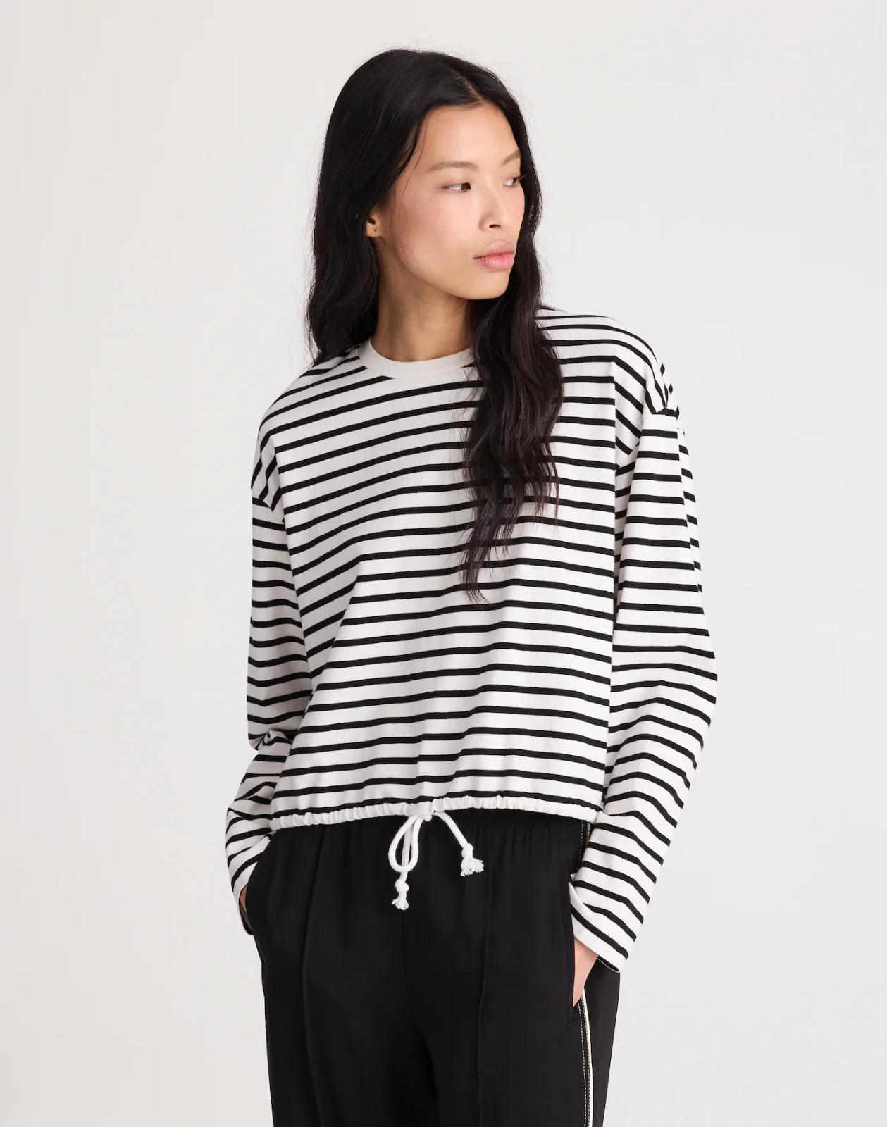 Madewell The Perfect Tie-Waist Tee in Allday Jersey in Black & White Stripe, XXS