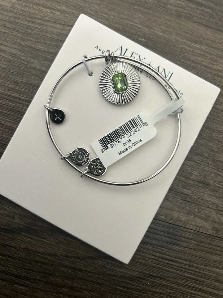 Alex and Ani August Birthstone Green/Peridot Charm Bangle Bracelet NWT - Image 3 of 3