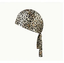 Black Tan Leopard Cheetah Spots Print Doo Rag Durag Headwrap Biker Bandanna