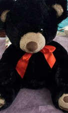 2016 Black Sitting Teddy Bear With Red Bow Stuffed Animal 17"