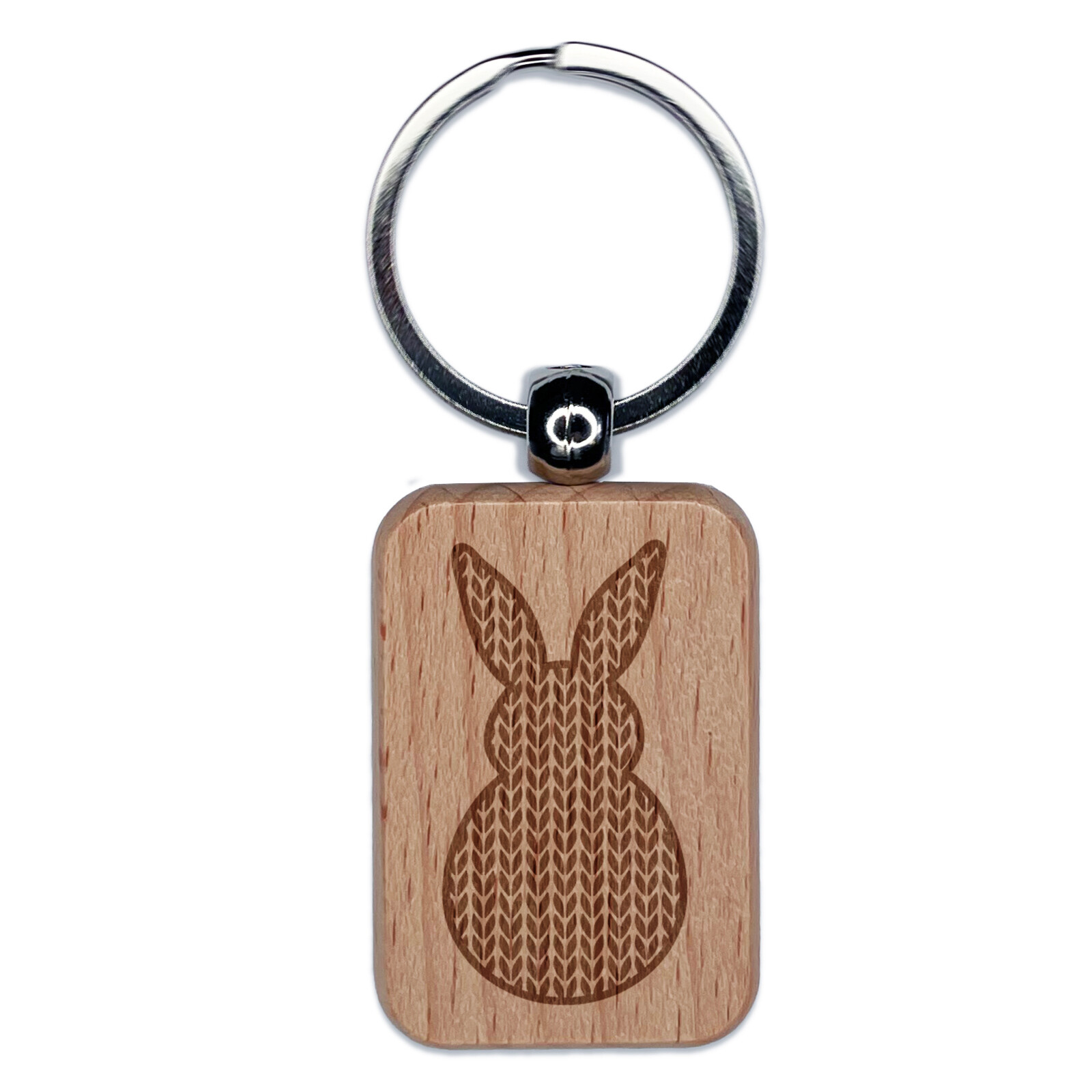 Easter Bunny Knit Pattern Wooden Rectangle Keychain Charm with Rabbit Engraving  