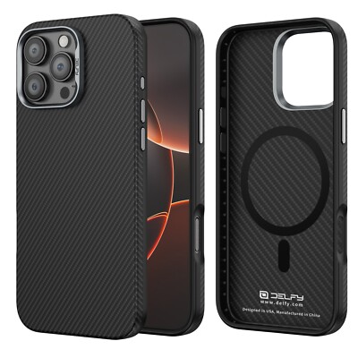 Delfy iPhone 16 Pro Max 16 Pro Aramid Carbon Fiber Protective Case MagSafe Comp