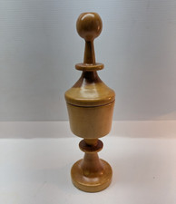 Vintage Hand Turned Wooden Footed Dish Bowl Cup Goblet Maple Wood with Lid