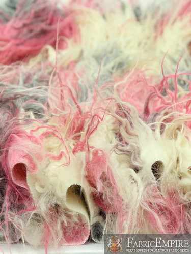 Faux Fur Fabric Long Pile Curly Llama Pastel cream pink grey 60" Wide by the yrd - Picture 5 of 6