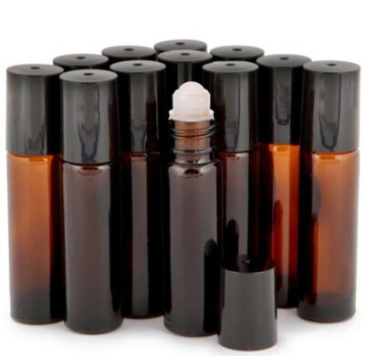AMBER GLASS ROLL ON 10 ML ESSENTIAL OIL REFILLABLE PERFUME BOTTLE 75 PACK 