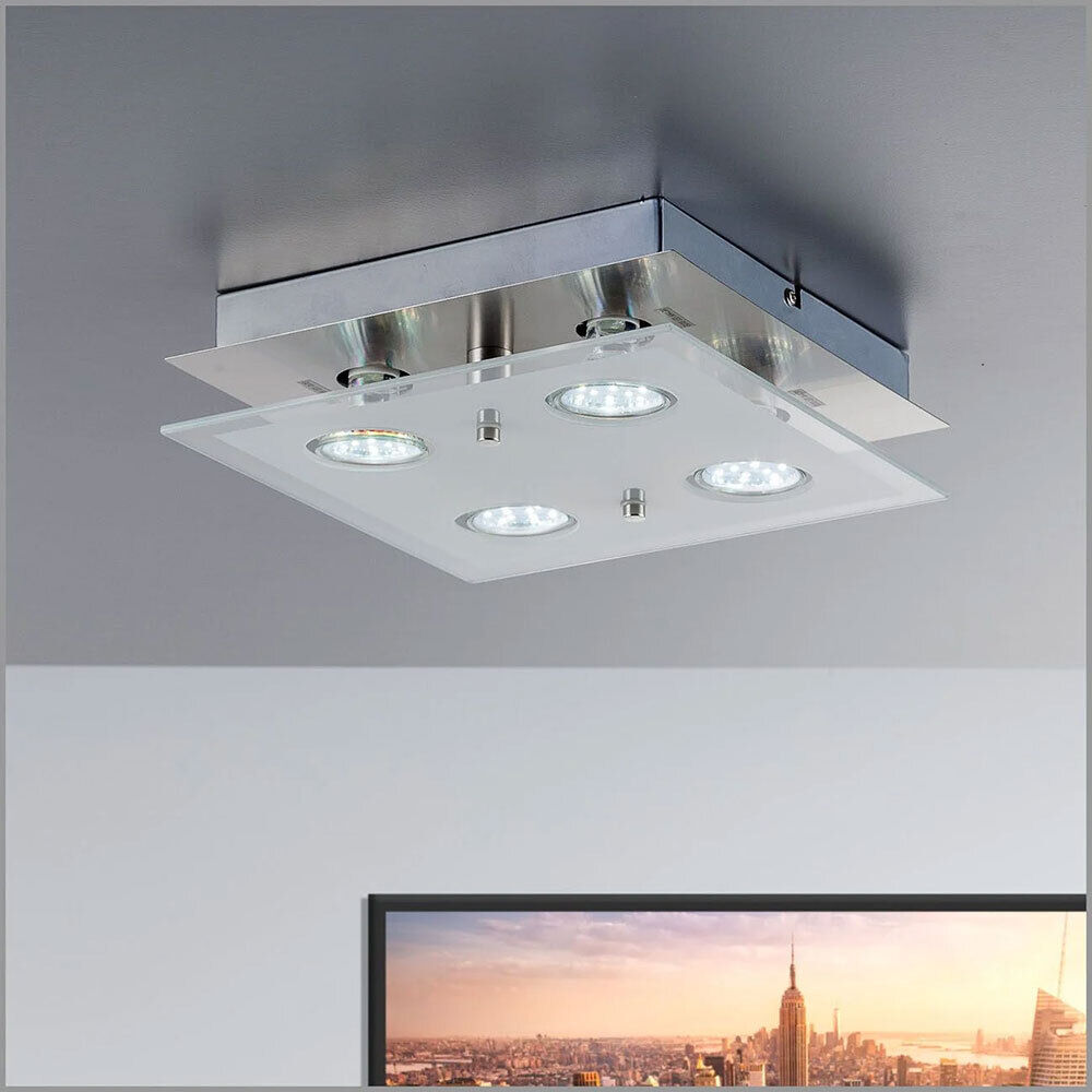 LED Deckenleuchte Nickel matt quadratisch 25cm 4 x 3W GU10 1000lm Lampe warmweiß