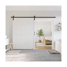 SmartStandard 60 x 84 inch White Sliding MDF Barn Door with 10FT Black Slidin...