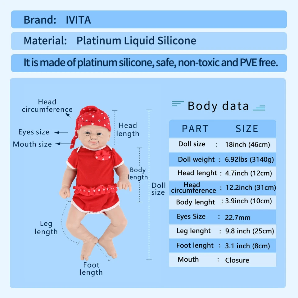 Muñeca renacida de silicona suave de 18"" cara sonriente silicona bebé niña niños juguete regalo Foto 3 de 4