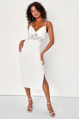 NWT LULUS Women's Medium Lavish Romance White Lace Floral Bustier Bodycon Dress - 第 1/6 張圖片