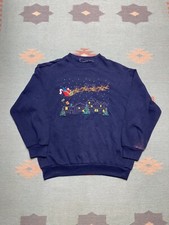 Vintage crewneck sweatshirt Christmas holidays Santa reindeer large snow sleigh