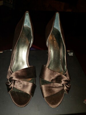 Nine West Dark Brown Satin JoJus Satin High Heels Pumps Sandals Shoes 9M 