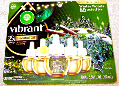 5 AIR WICK VIBRANT Plug In Scented OIL REFILLS ~ WINTER WOODS & FROSTED IVY LTD