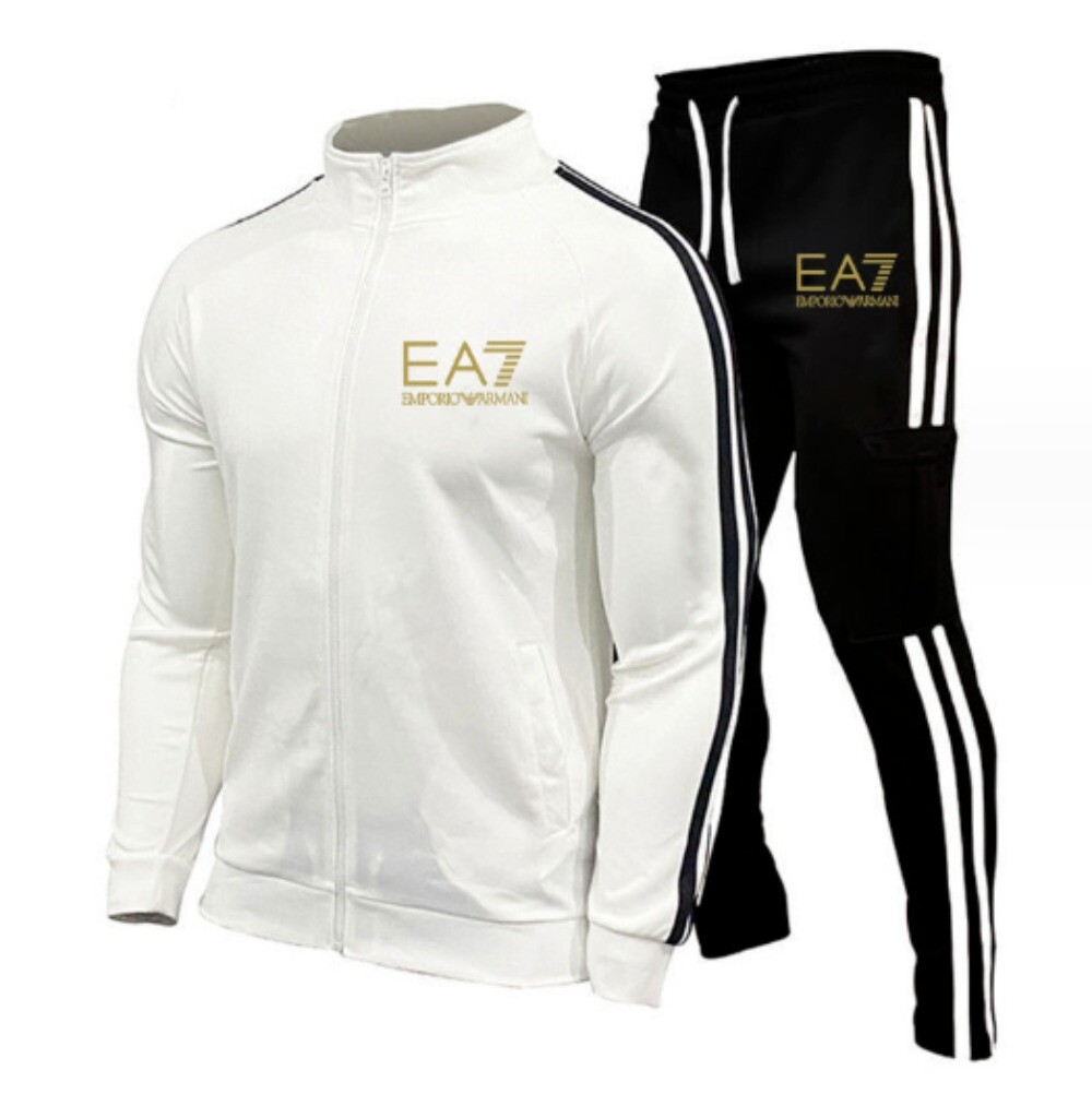 Para hombre EA7 Chándal Informal Sudadera con Capucha Cremallera Completa Sudadera Chaqueta Pantalón Set NUEVO