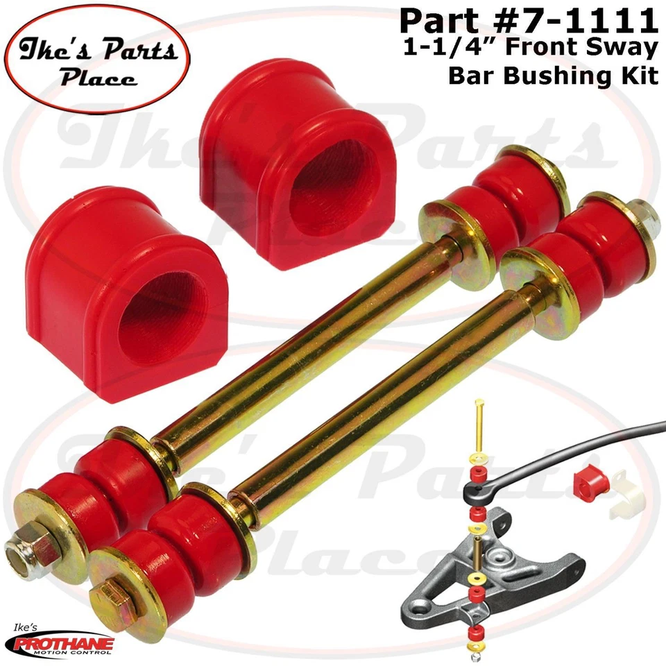 Barra estabilizadora delantera Prothane 7-1111-BL de 1-1/4" y kit de buje de enlace final 88-99 Chevy/GMC Foto 2 de 4