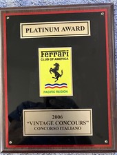 Ferrari Award Plaque-2006 Vintage Concours-Platinum Award-Ferrari Club-Pacific