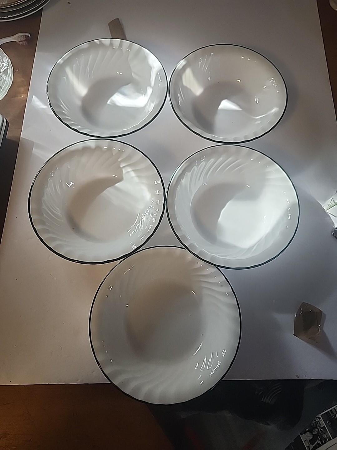 Corelle Tiger Lily 7-Inch Soup Cereal Bowl Set of 5 with White and Green Swirl Trim