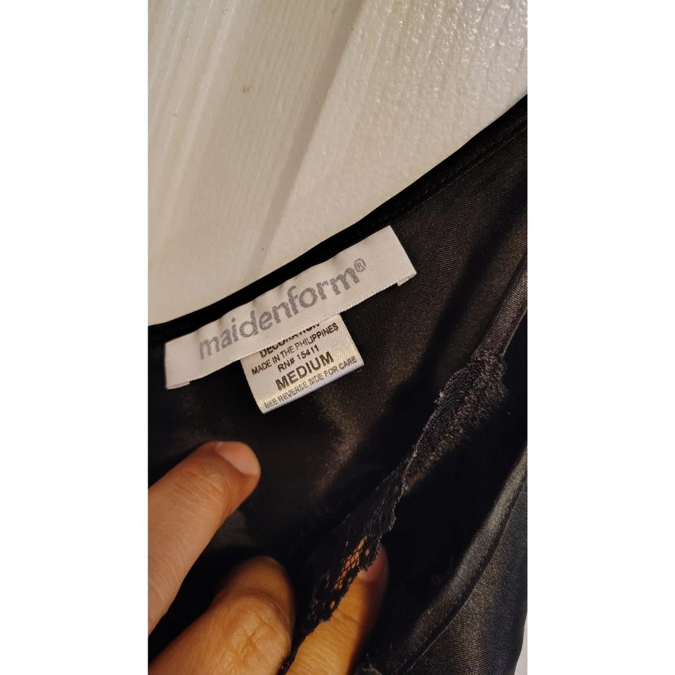 Juego de encaje satinado Chantilly negro vintage para mujer Maidenform Foto 4 de 4