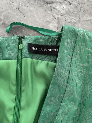 nicola finetti green dress emerald v neck mini size 6 SUB-CATEGORY:FBB