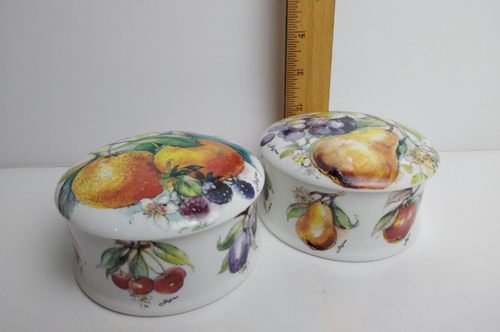 Staffordshire England 2 Stück Fine Bone China Schmuckschatullen mit Obst Künstler signiert - Bild 19 von 24