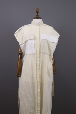 BARENA Venezia Ivory Stripe Lagenlook Sleeveless Blouson Maxi Dress Size 40 S