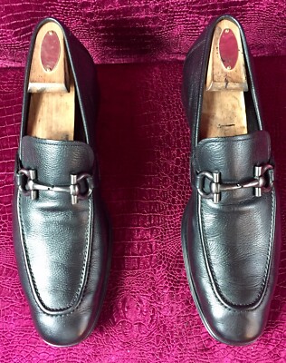 $790 Mens Black Ferragamo Leather Fashion Loafers Shoes Sz 9  display picture 3