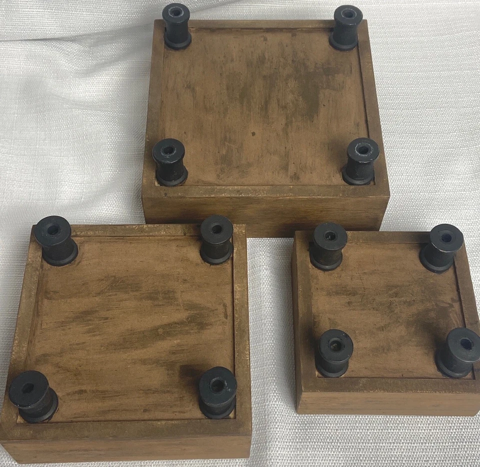 Set Of 3 Wood Square Stackable Nesting Boxes Trays Plant Storage With Feet Stain - Image 3 of 4