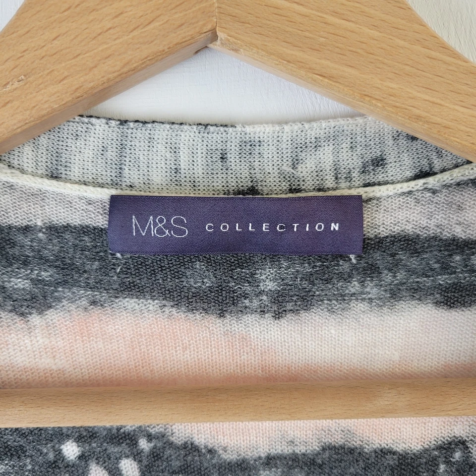 M&S Women Size S Black Ivory Pink Stripe Long Line Open Cardigan Casual Smart - Image 3 of 4