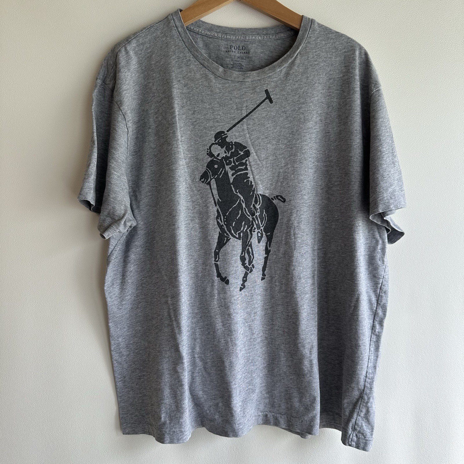 Polo Ralph Lauren grande t shirt grande serigrafia logo grigio nero pony classico