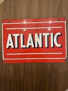 Atlantic Gas & Oil Advertising Sign Red White Black Metal
