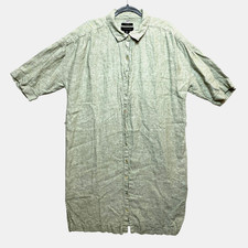 TAHARI Shirt Dress Womens Extra Large Green Short Sleeve Button Down Linen 