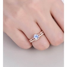 2.10 Ct Round Cut Moonstone Moissanite Ring Set 14K Yellow Gold Plated