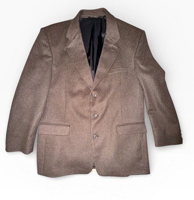 Harve Benard Men s 44R Vintage Wool Cashmere Blend Brown Micro-Check 3-Button Bl