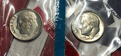 1971 P+D UNCIRCULATED ROOSEVELT DIMES FROM MINT SET   "FREE SHIPPING"