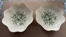 (2) Lenox Holly Berry Porcelain Candy Dishes Christmas Holiday 8 Inch (NO BOX)