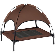 PawHut 76cm Elevated Dog Bed Cooling Raised Pet Cot UV Protection Canopy Brown