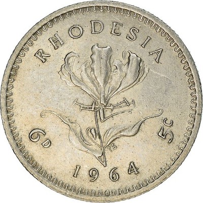 Rhodesia | 6 Pence / 5 Cents Coin | Elizabeth II | Lily | Km:1